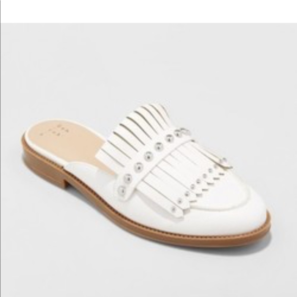 White leather slides